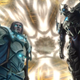 Two WoW characters standing in front of a portal from the game's most recent cinematic.